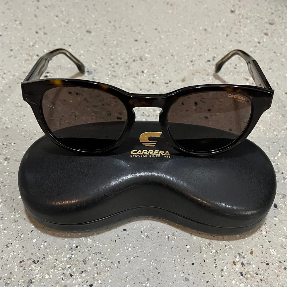 CARRERA ROUND SUNGLASSES UV LENS TORTOISE BROWN FRAMES NEW WITH CASE AND CLOTH